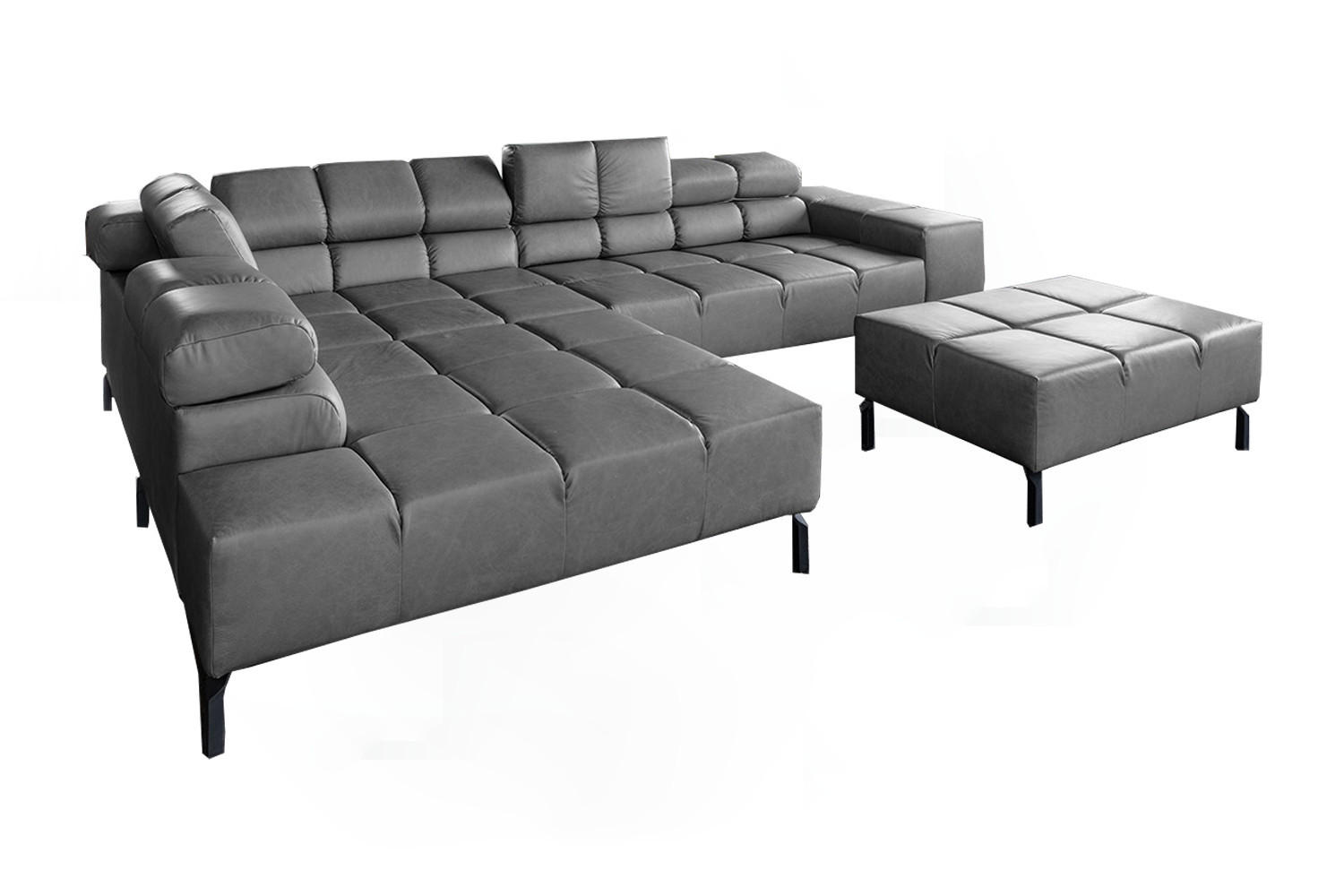 ECKSOFA NELSON Anthrazit Leder - Anthrazit/Schwarz, Leder/Metall (321/216cm) - KAWOLA