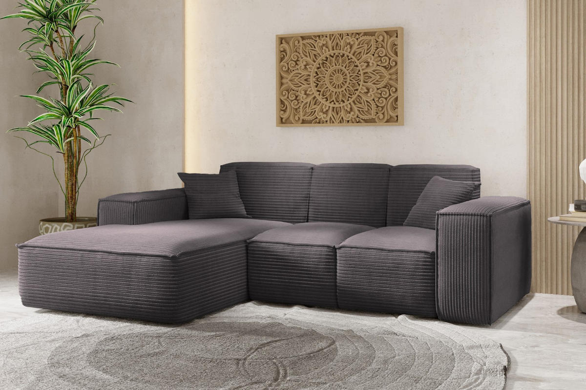ECKSOFA L-Form Wohnzimmer SIENA Stoff Poso Dunkelgrau Links - Dunkelgrau, Holz/Textil (165/266cm) - Kaiser Möbel