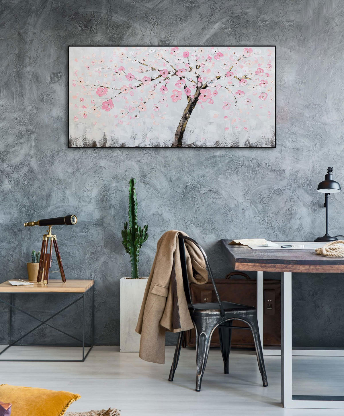 ACRYLBILD HANDGEMALT 120/60 cm - Pink/Grau, Holz/Textil (1.82/60cm) - KUNSTLOFT