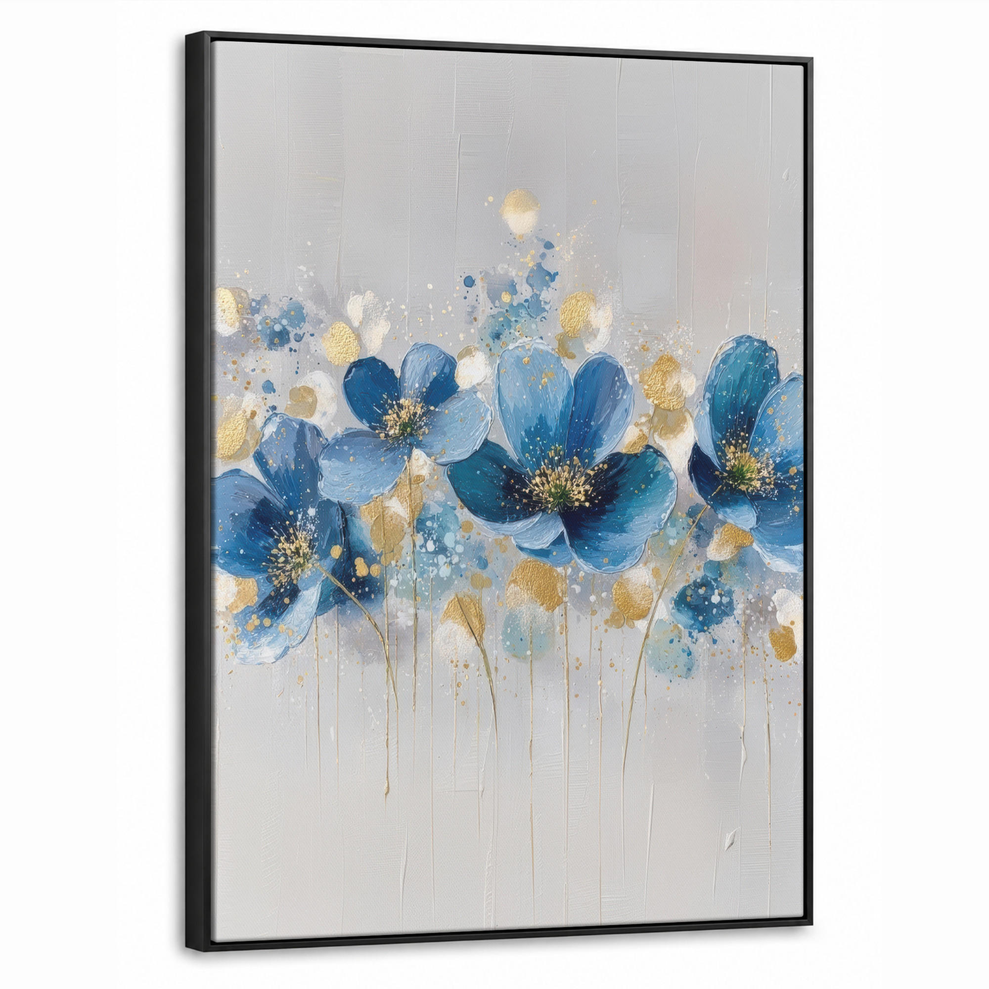 LEINWAND Bilder mit Rahmen - Blumen - Blau - Abstrakt - 60x80 - Hellgrau, Textil (60/80cm) - MuchoWow