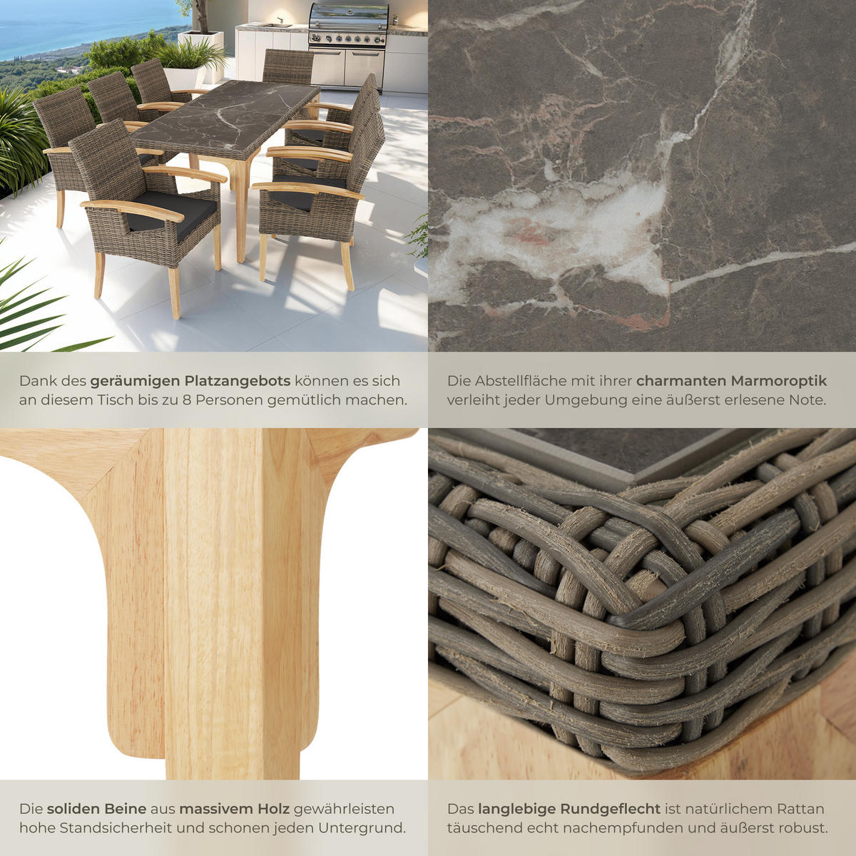 GARTENTISCH Foggia,196 x 87 x 76 cm,natur - Naturfarben, Kunststoff (196/87/76cm) - tectake