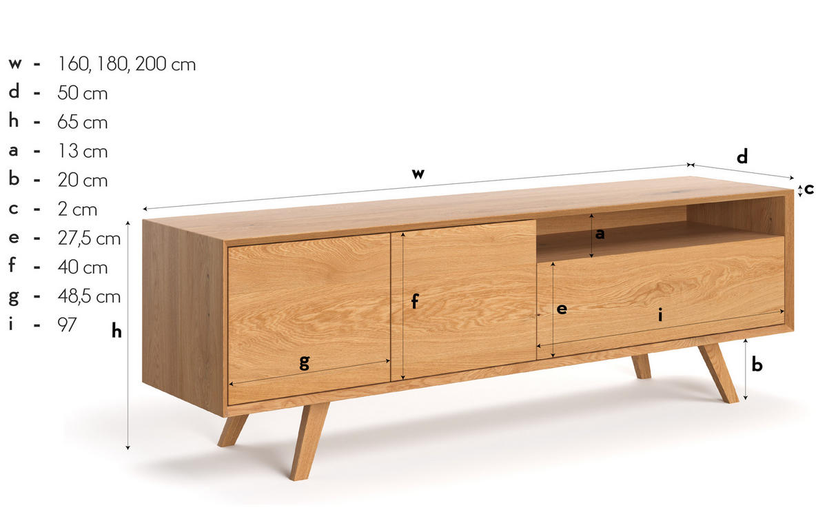 TV-SCHRANK Quatro aus massivem Eichenholz 200 cm - Eichefarben/Naturfarben, Holz (200/65/50cm) - Danzz