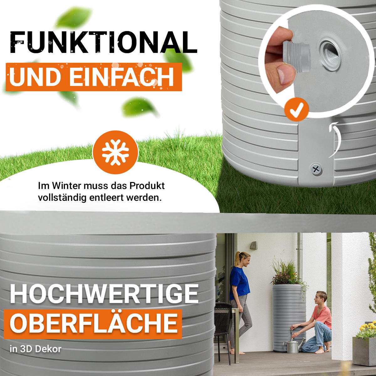 2IN1 Regenspeicher 300 L, steingrau inkl. Pflanzschale - Grau, Kunststoff (59/118/59cm) - GARANTIA