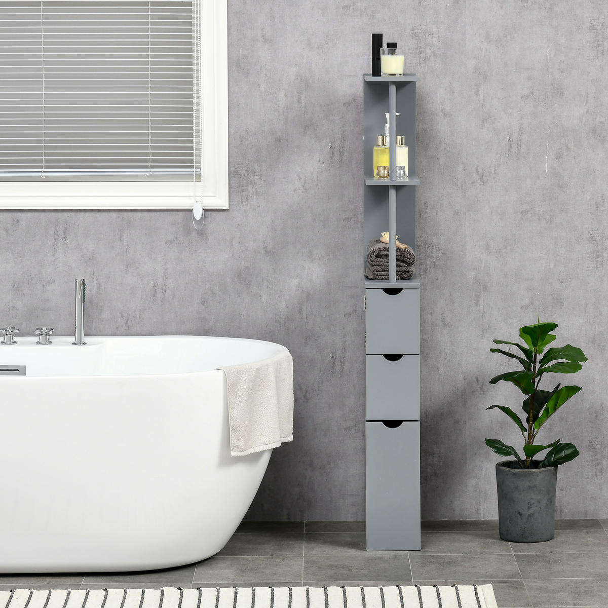 HOCHSCHRANK DE-12506 15/33/137 cm Grau - Grau, Holzwerkstoff (15/136.8/33cm) - ComfortXL