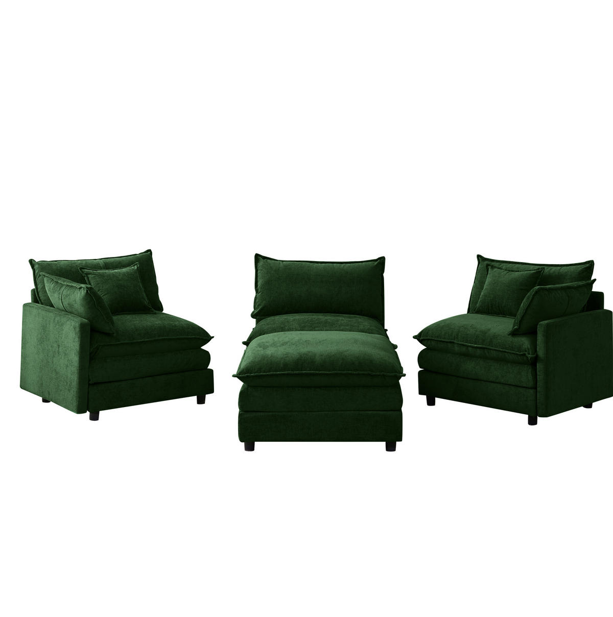ECKSOFA mit Hocker, modulares 3-Sitzer-Sofa aus Chenille mit Federkern und Massivholzgestell, Grün - Grün, Textil (267/154cm) - Redom
