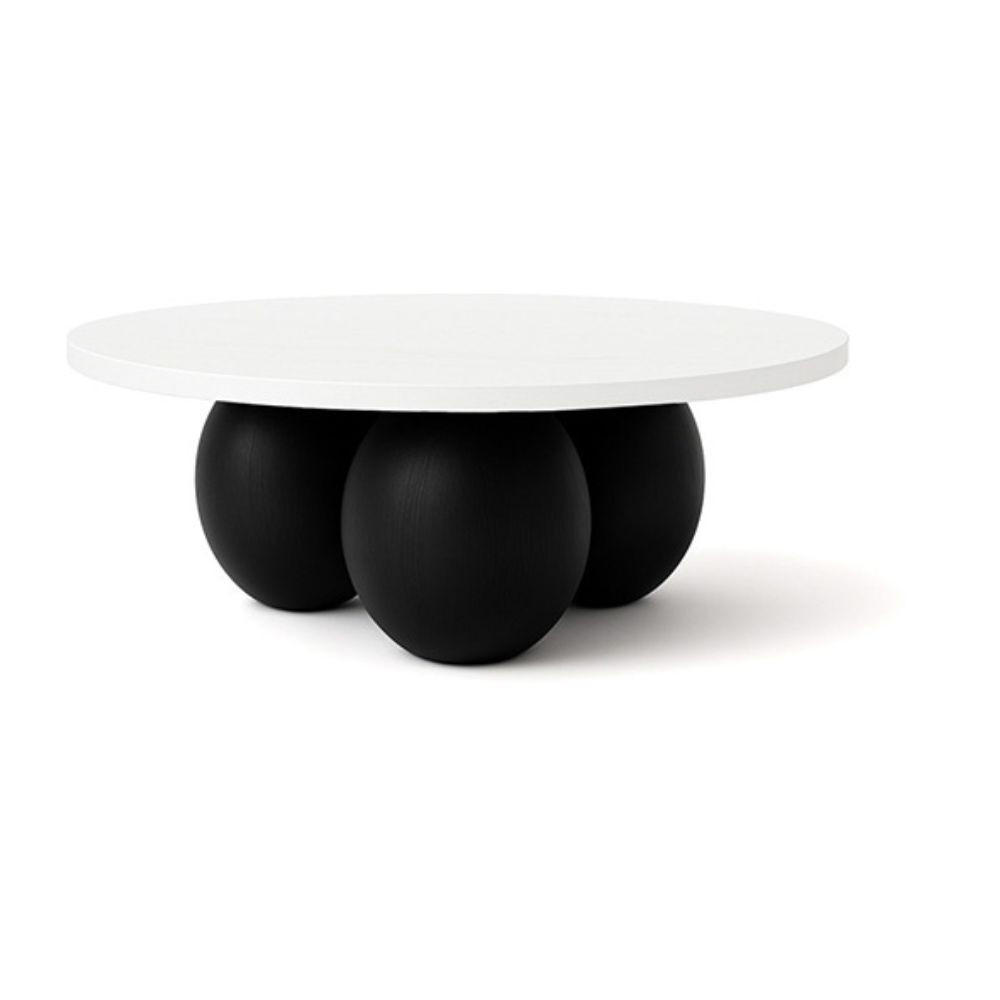 COUCHTISCH BELLY runder 60 cm im modernen Stil (Eiche Weiß/Schwarz) - Schwarz/Weiß, Holz (60/60/27cm) - Dekori_Interiors