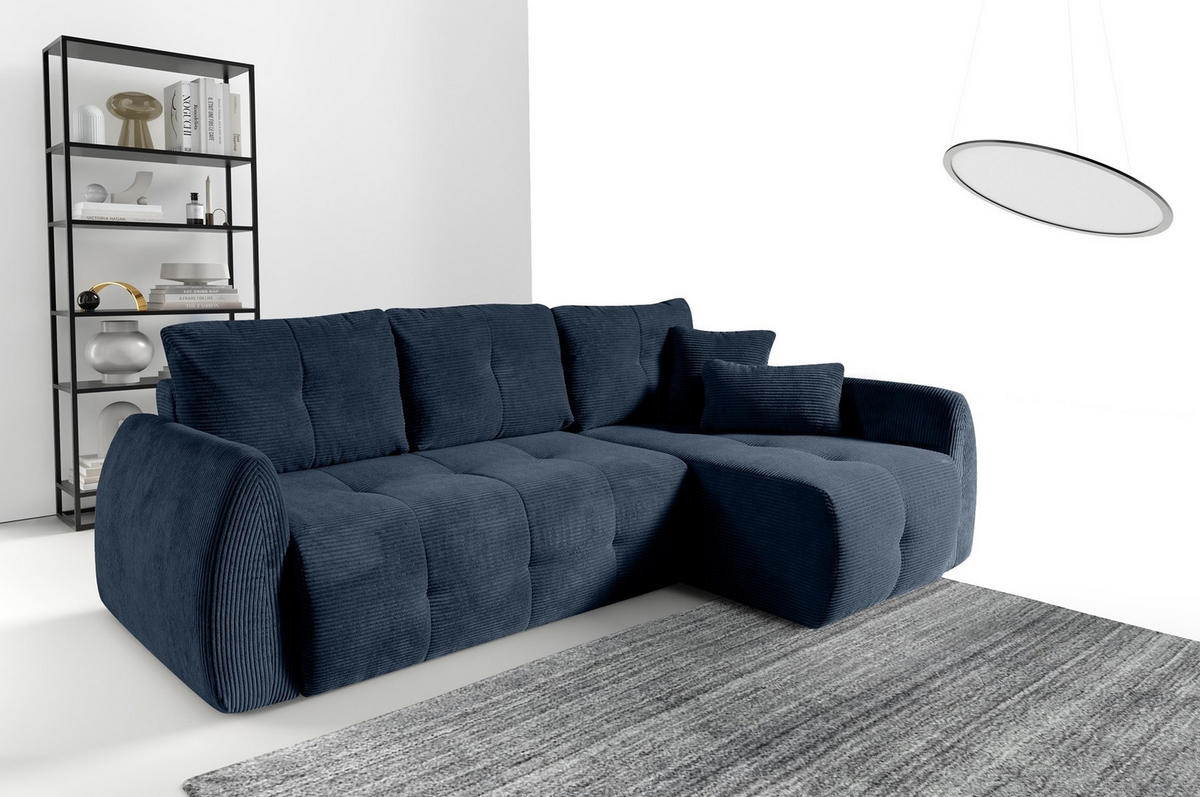 ECKSOFA Luna Dunkelblau, mit Schlaffunktion - Dunkelblau, Holzwerkstoff/Textil (252/155cm) - Bettso