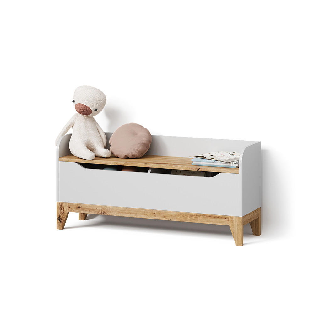 Livinity® KOMODA NA HRAČKY Mailo Bílá/Artisan 107.2 x 50 cm s lavicí