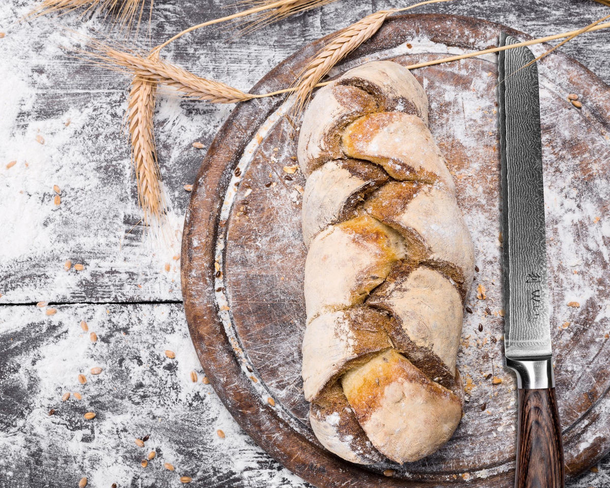 BROTMESSER aus Damast I EDIB - Braun, Holz/Metall (30cm) - Wakoli