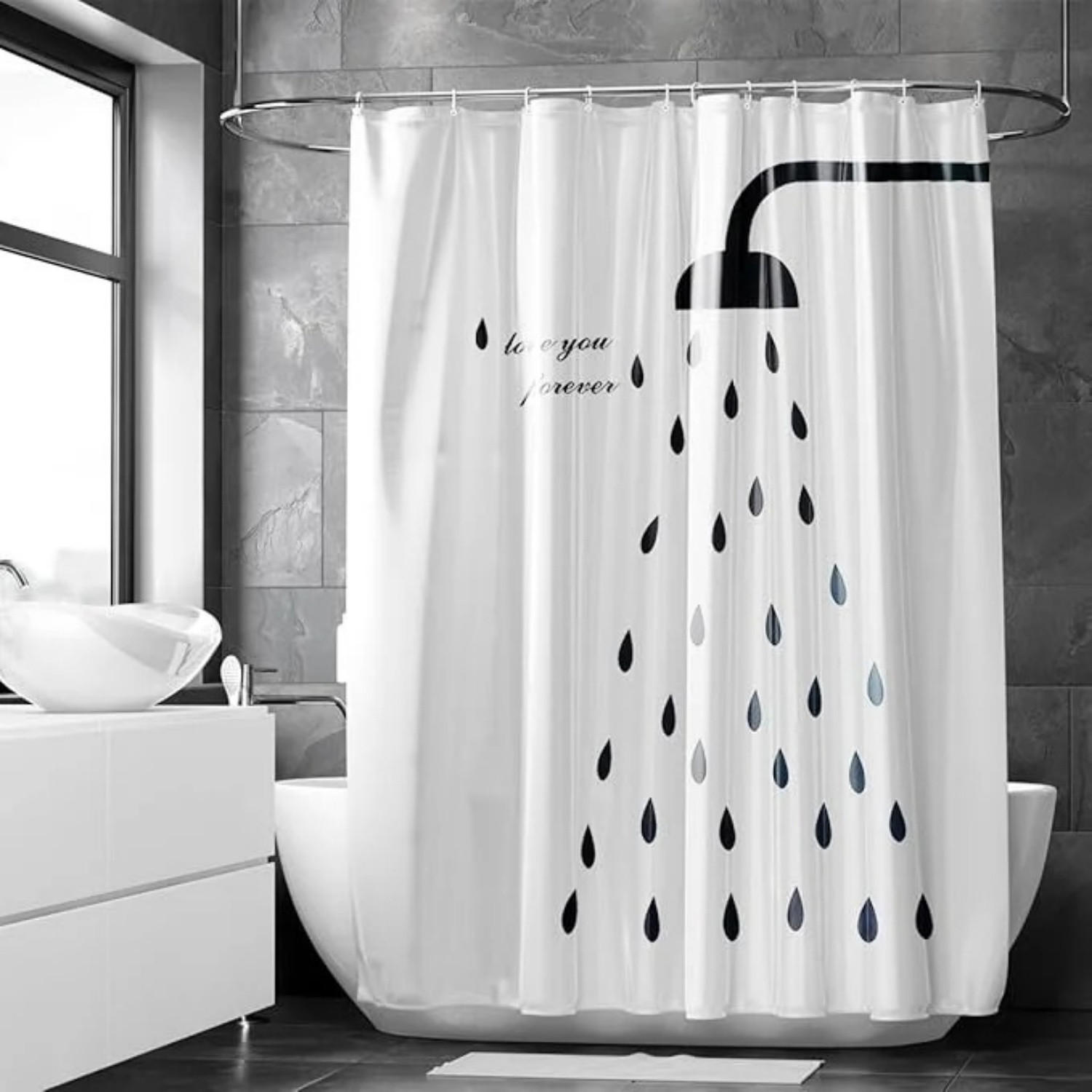 DUSCHVORHANG Polyester schimmelresistent wasserdicht waschbar Badezimmer mit Haken - Weiß, Textil (180/200cm) - MCBOSON