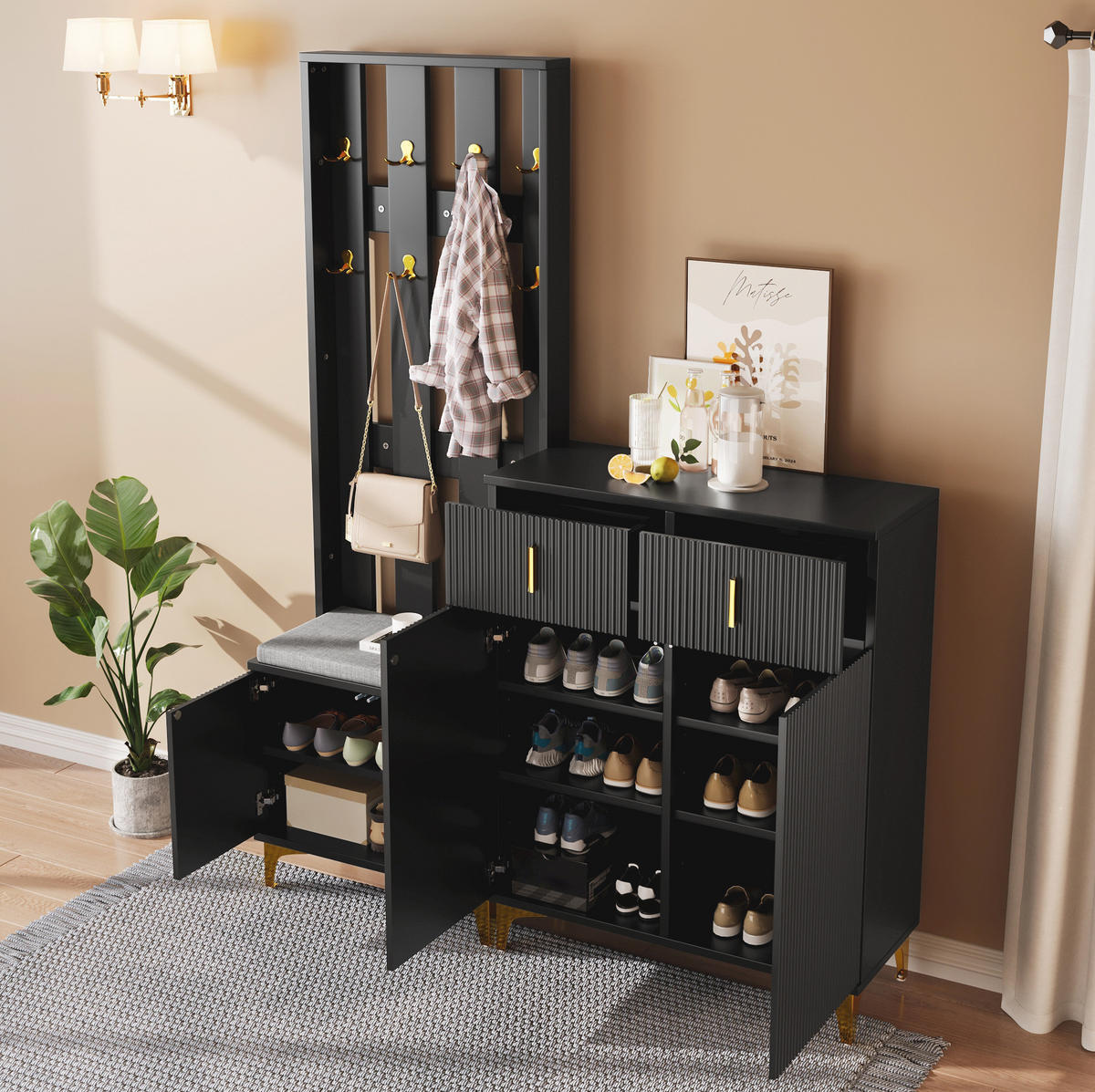 SCHUHSCHRANK 83/35/101 cm & 60,5/35,2/180,5 cm in Schwarz - Schwarz, Holzwerkstoff (83/101/35cm) - Flora Grace