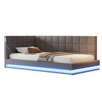 POLSTERBETT 90/200 cm grau aus Leinen mit LED-Lichtleiste und USB-Steckdose - Grau, Textil (90/200cm) - OKMYHOME