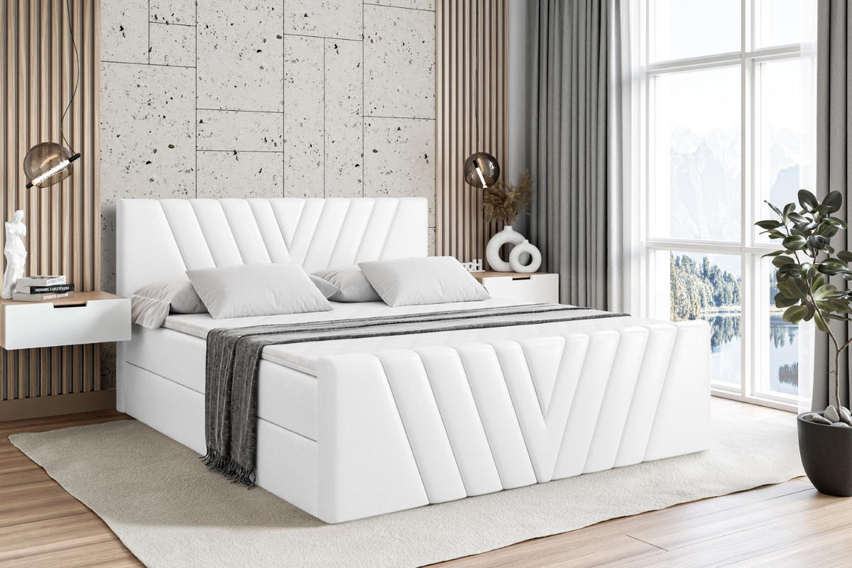 BOXBETT ERNINA-Z - 160x200 cm - H4 - Weiß Hochglanz - Weiß Hochglanz, Holzwerkstoff (160/200cm) - ALTDECOR