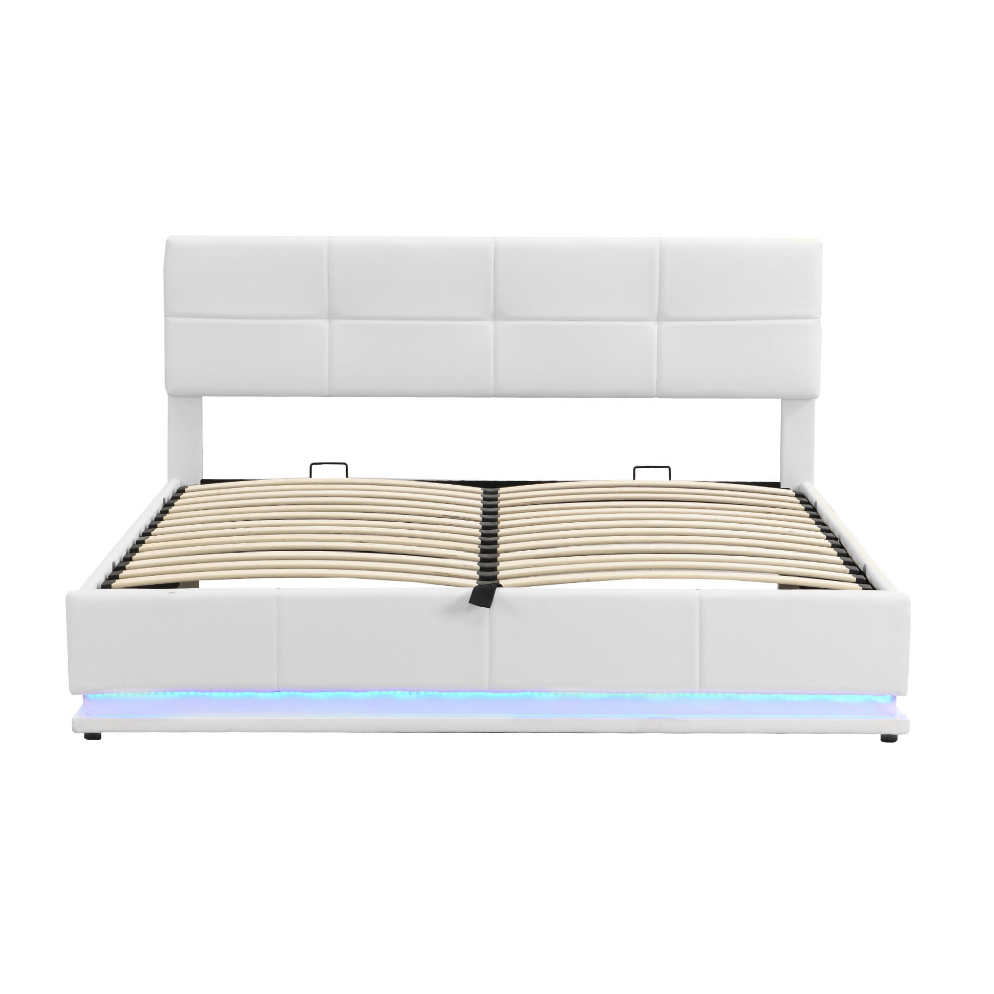 POLSTERBETT 180/200 cm weiß LED-Beleuchtung mit hydraulisch anhebarem Bettkasten - Weiß, Textil (180/200cm) - OKWISH