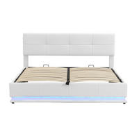 POLSTERBETT 180/200 cm weiß LED-Beleuchtung mit hydraulisch anhebarem Bettkasten - Weiß, Textil (180/200cm) - OKWISH