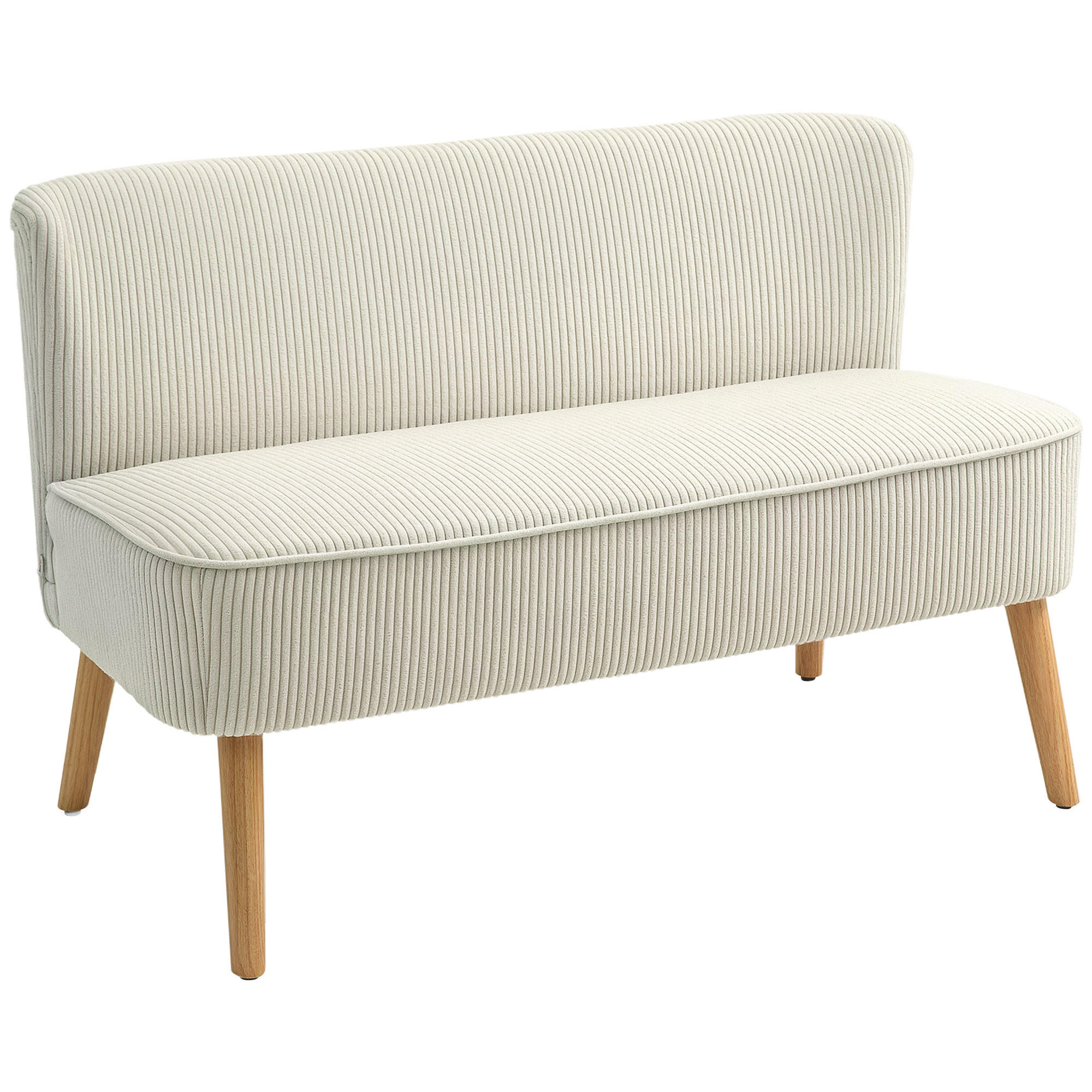 SOFA 2 Sitzer modern Couch ohne Armlehne Polstersofa mit Cord-Optik Cremeweiß - Beige, Textil (56.5/77/117cm) - HOMCOM
