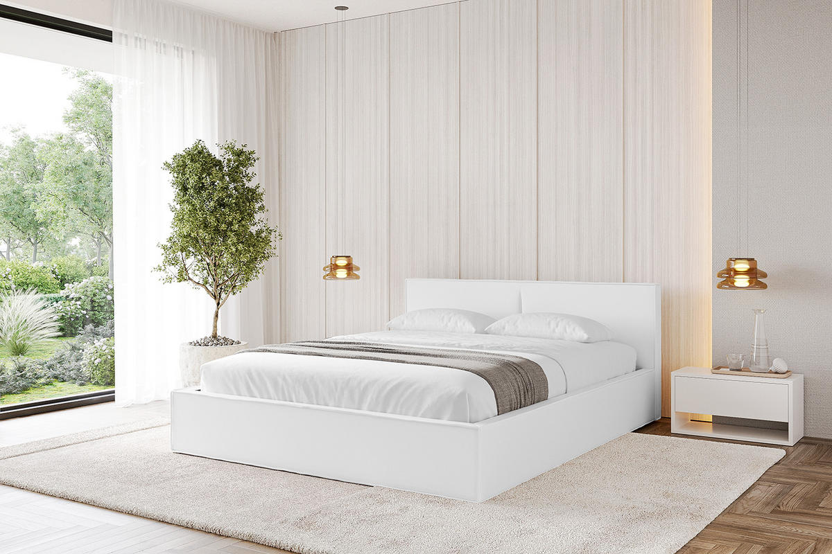 POLSTERBETT mit Bettkasten und Lattenrost, Bett mit Matratze H3/H4 - TIVON-V1 180x200 Weiß Kunstleder - Weiß Hochglanz, Holzwerkstoff/Textil (180/200cm) - ALTDECOR