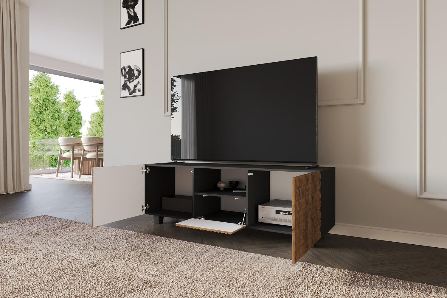 LOWBOARD VIRA-S 140x40x41 cm - Schwarz / Katania - Eiche Wotan/Schwarz, Holzwerkstoff (140/50/41cm) - ALTDECOR