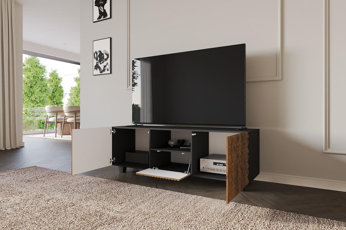 LOWBOARD VIRA-S 140x40x41 cm - Schwarz / Katania - Eiche Wotan/Schwarz, Holzwerkstoff (140/50/41cm) - ALTDECOR