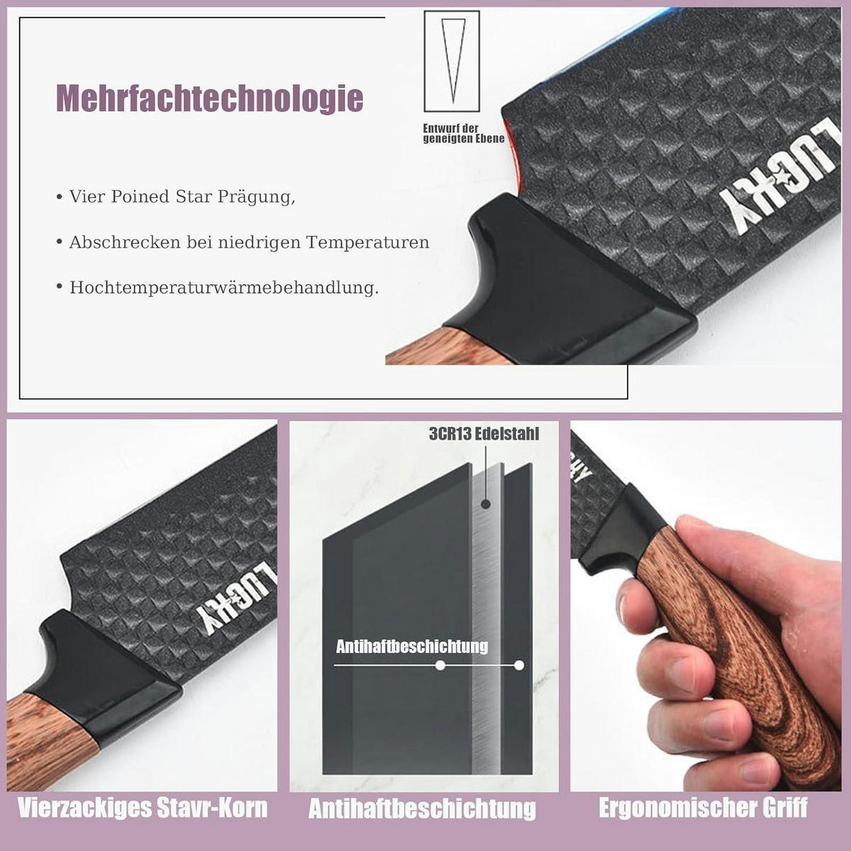 MESSERBLOCK-SET 6-teilig Schwarz Edelstahl Antihaft - Multicolor, Metall