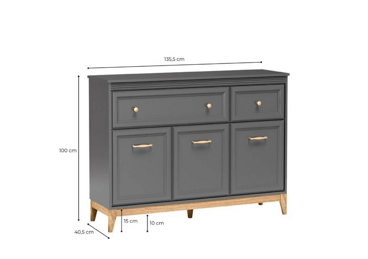 KOMMODE SUOLO 135,5/100/40,5cm mit 2 Schubladen 3 Türen Grau - Grau, Holzwerkstoff (135.5/100/40.5cm) - MASSENO
