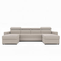 WOHNLANDSCHAFT BENI U II mit verstellbaren Kopfstützen und Schlaffunktion, Farbe Creme - Creme/Schwarz, Kunststoff/Textil (302/60/166cm) - Idohome