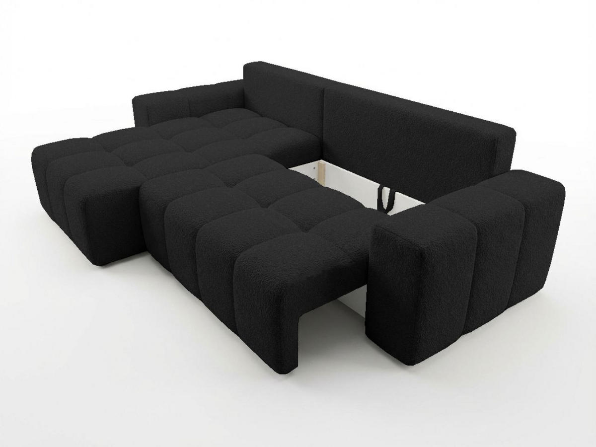 ECKSOFA Bresso Bouclé-Stoff Schwarz - Schwarz, Holz/Textil (255/168cm) - Graingold