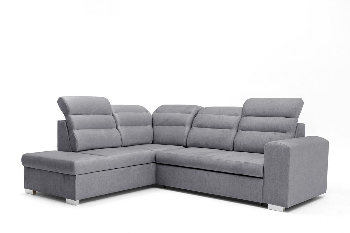 ECKSOFA CLOUD L Links mit Schlaffunktion 120x190 Velours Grau - Chromfarben/Grau, Holz/Kunststoff (202/260cm) - Muffo