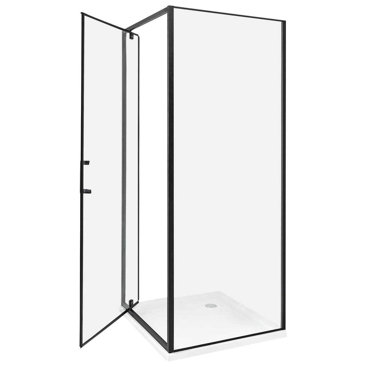 SPRCHOVÝ KOUT 70/70/185 cm Černý Darli - černá/průhledná, sklo (70/70/185cm) - Beliani