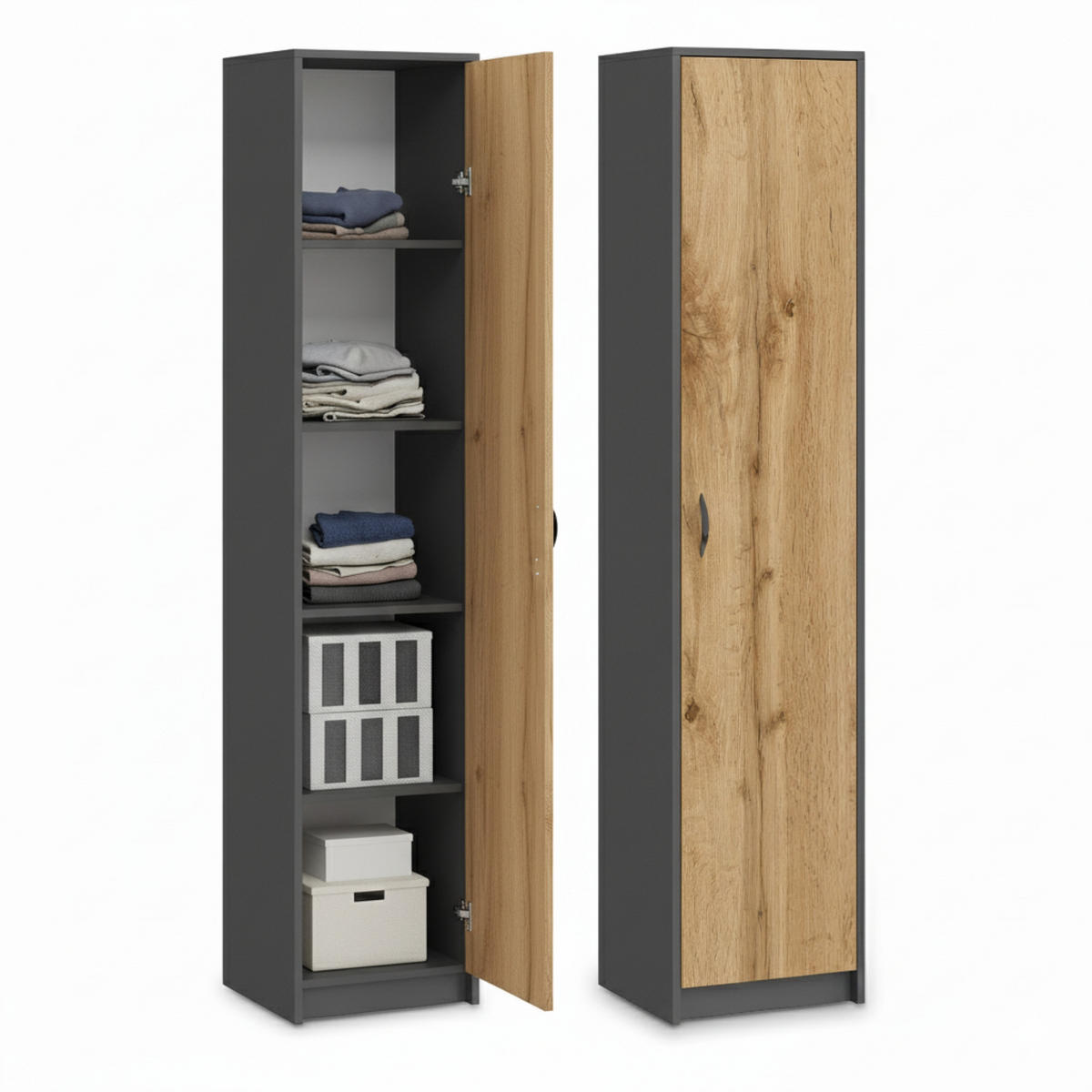 MEHRZWECKSCHRANK mit 4 Einlegeböden 50 cm Breite in graphit-eiche - Eichefarben/Graphitfarben, Holzwerkstoff (50/180/35cm) - Home Collective