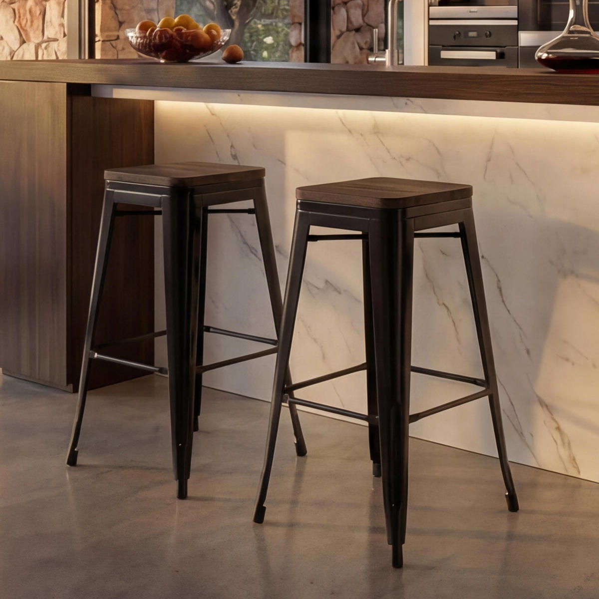 BARHOCKER Schwarz 2er-Set - Schwarz, Holz (42/76/42cm) - MCW