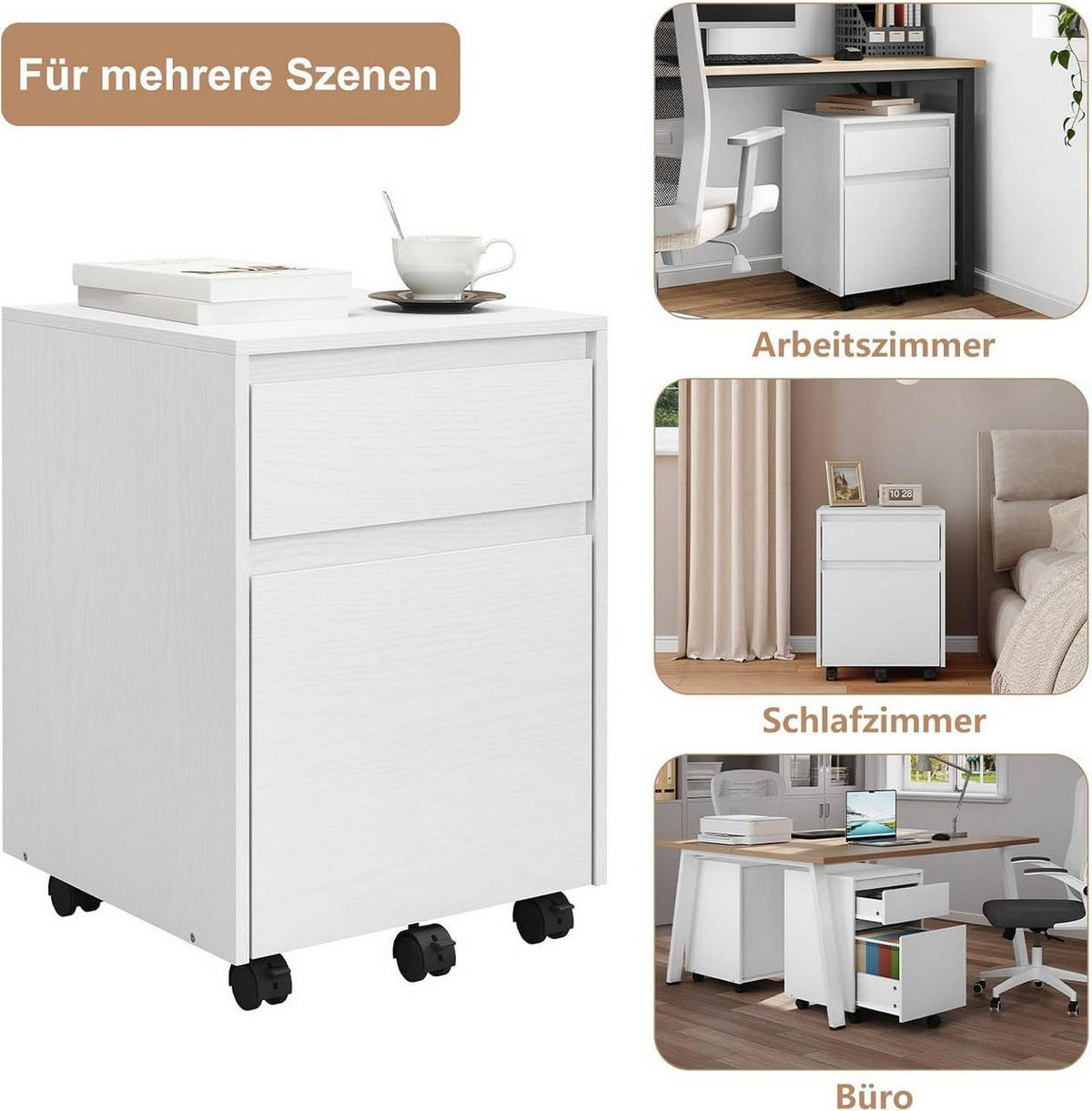 ROLLCONTAINER, Aktenschrank, 40x57x40cm, Weiß - Weiß, Holzwerkstoff (40/57/40cm) - Woltu