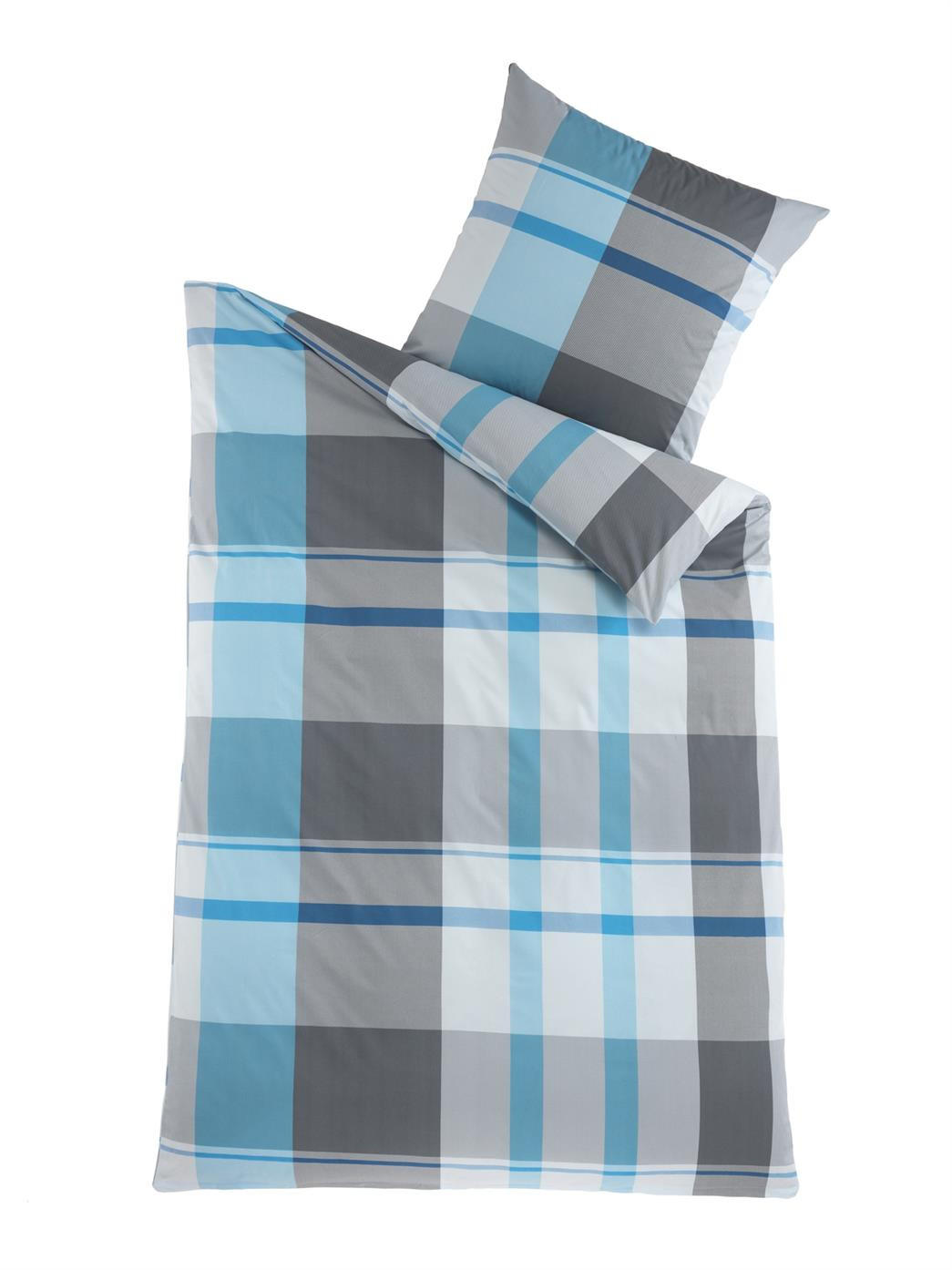 BETTWÄSCHE 135x200 Renforce Baumwolle Bettbezug Karo Muster Blau Grau kariert - Blau, Textil (135/200cm) - Carpe Sonno