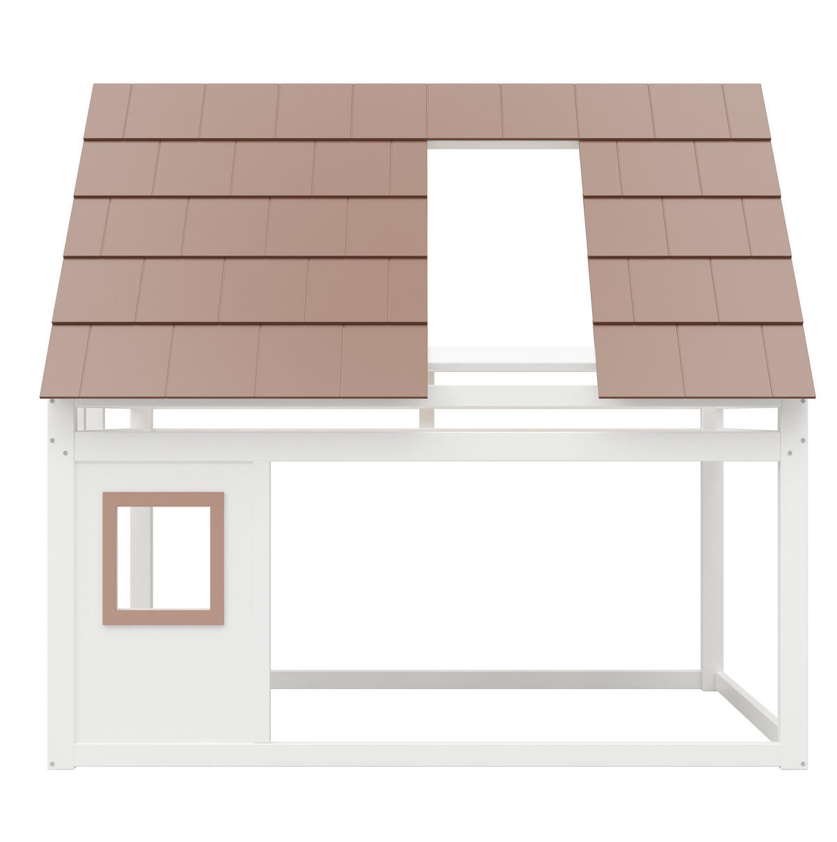 ETAGENBETT 140/200 cm weiß/braun aus Holz mit Dach und Leiter - Weiß, Holzwerkstoff (140/200cm) - OKWISH