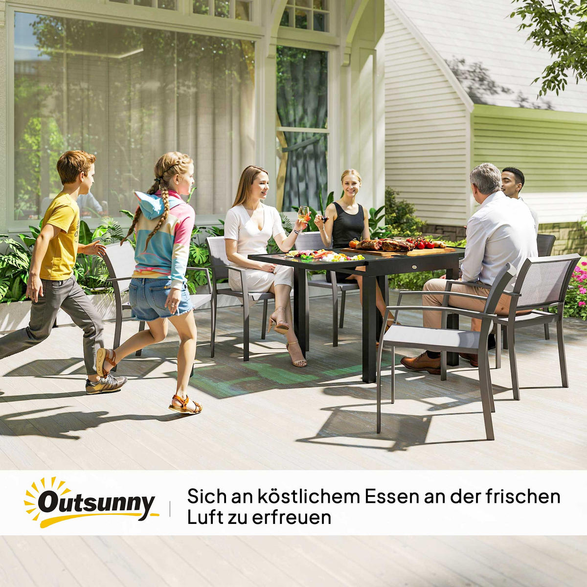 GARTENTISCH DE-07253 wetterbeständig mit Glasplatte Schwarz - Transparent, Glas/Metall (160/80/75cm) - ComfortXL