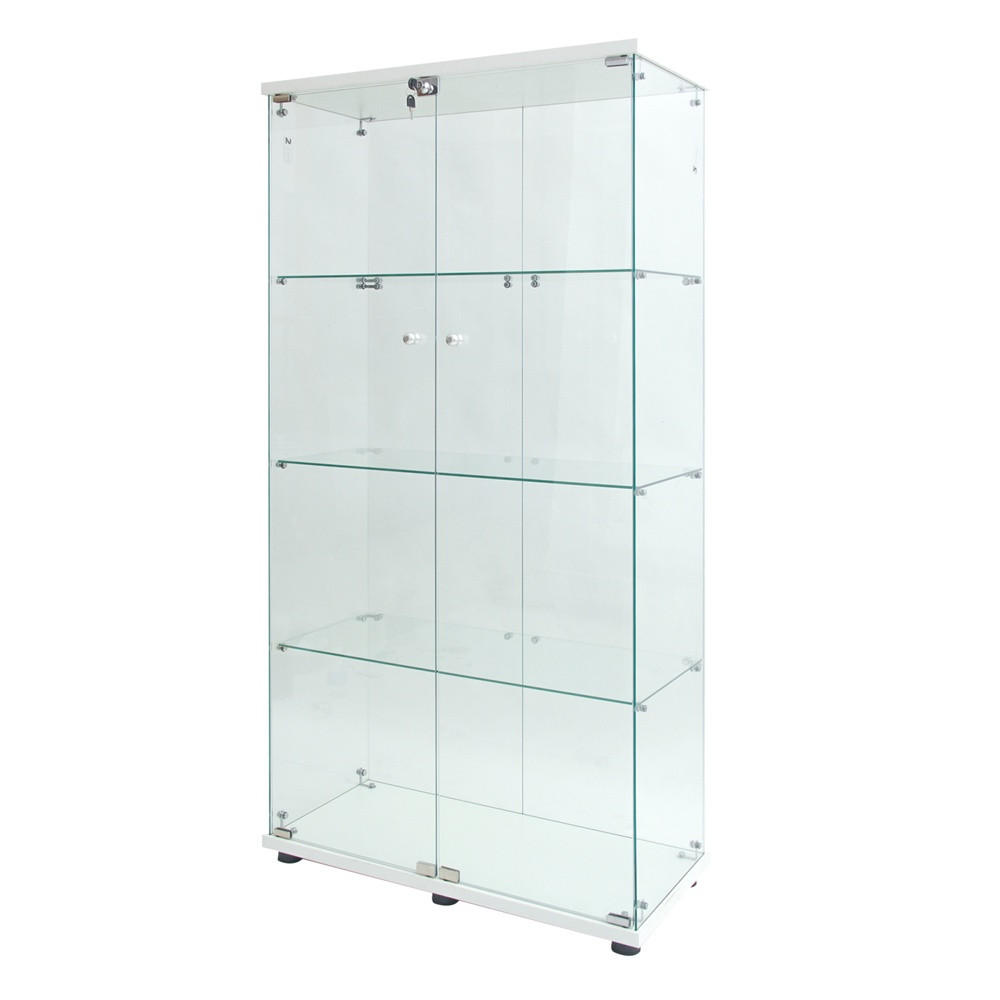 VITRINE mit LED Beleuchtung- Glaskvitrine mit 4 Ebenen und 2 Türen - für Wohnzimmer und Büro - Weiß - Weiß, Glas (80.49/163.9/36.49cm) - DELFA