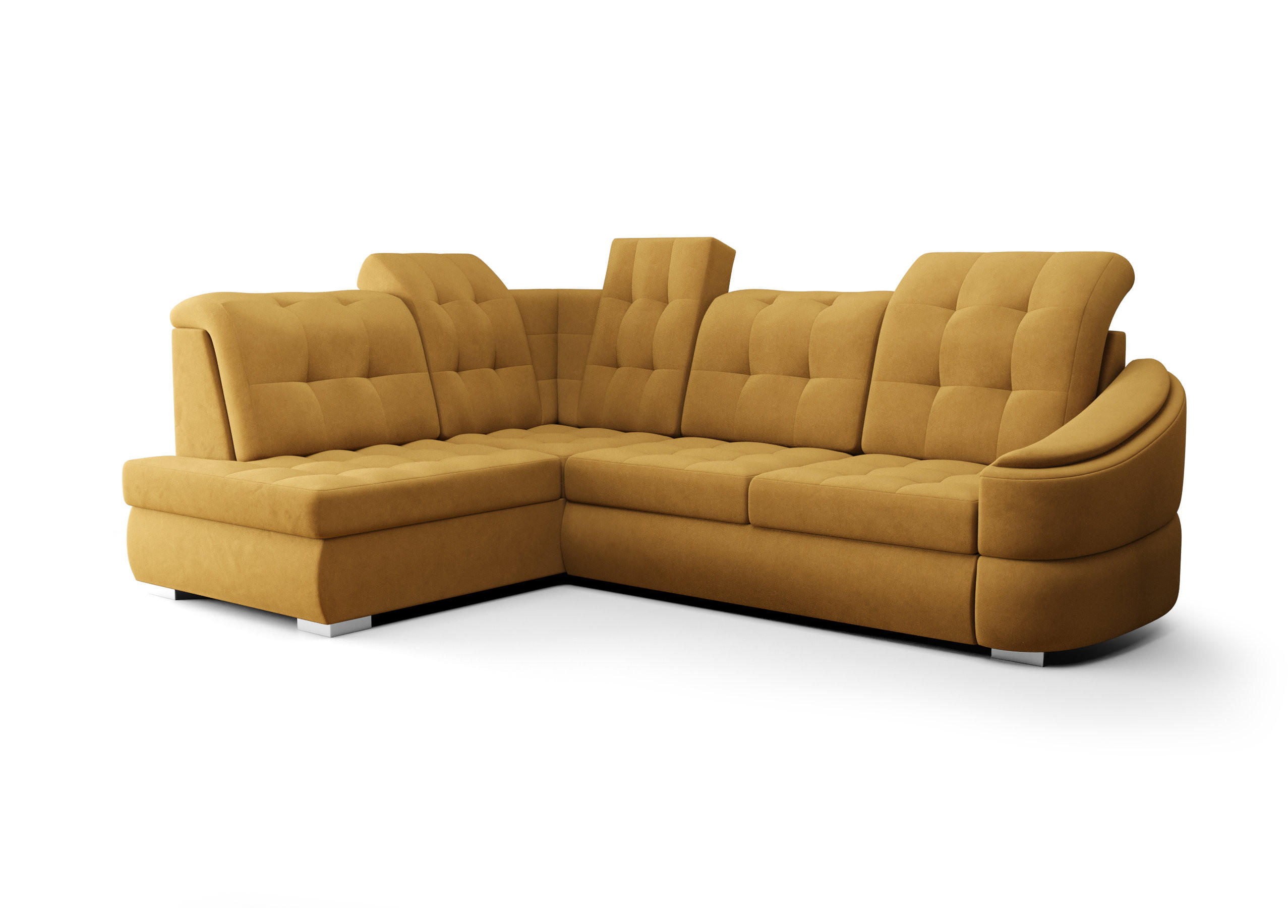 ECKSOFA KONGO RBN09, Eckcouch in L-Form mit Schlaffunktion, Farbe: Gelb, Velourstoff, Ottomane Links - Gelb, Textil (260/180cm) - O-Sofa