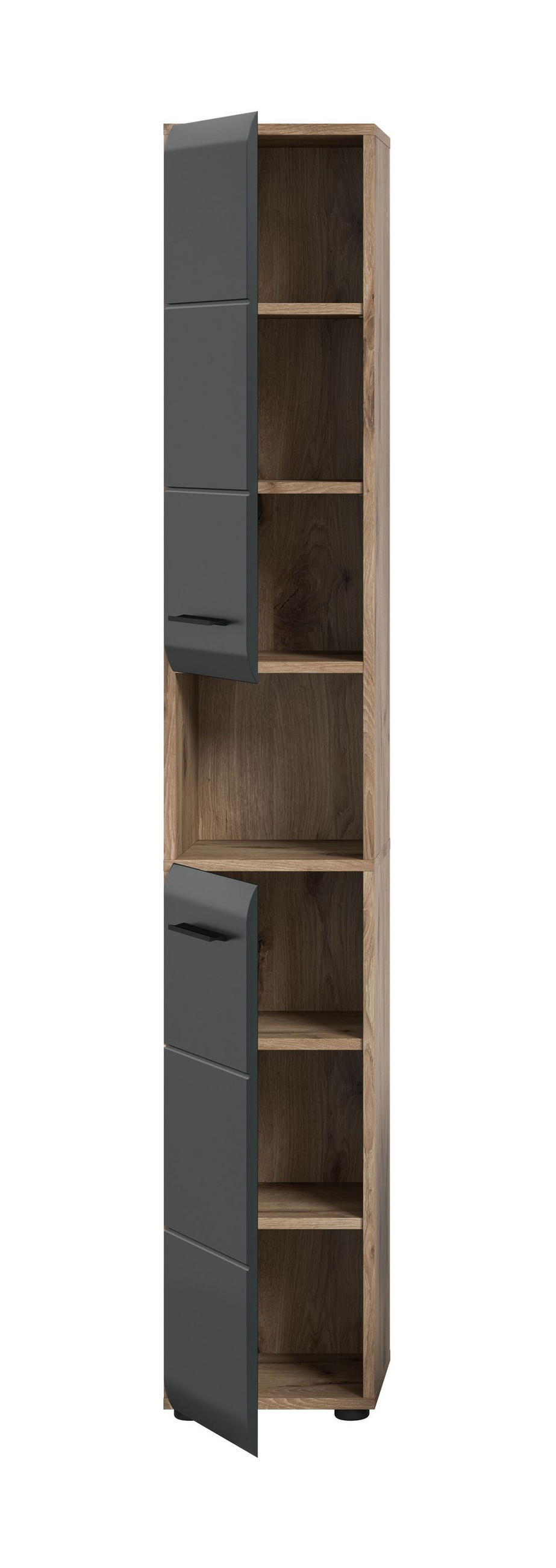 HOCHSCHRANK ICE (B/H/T: ca. 30/185/30 cm) in Nox Oak Nachbildung/schwarz matt - Eichefarben, Holzwerkstoff (30/185/30cm)