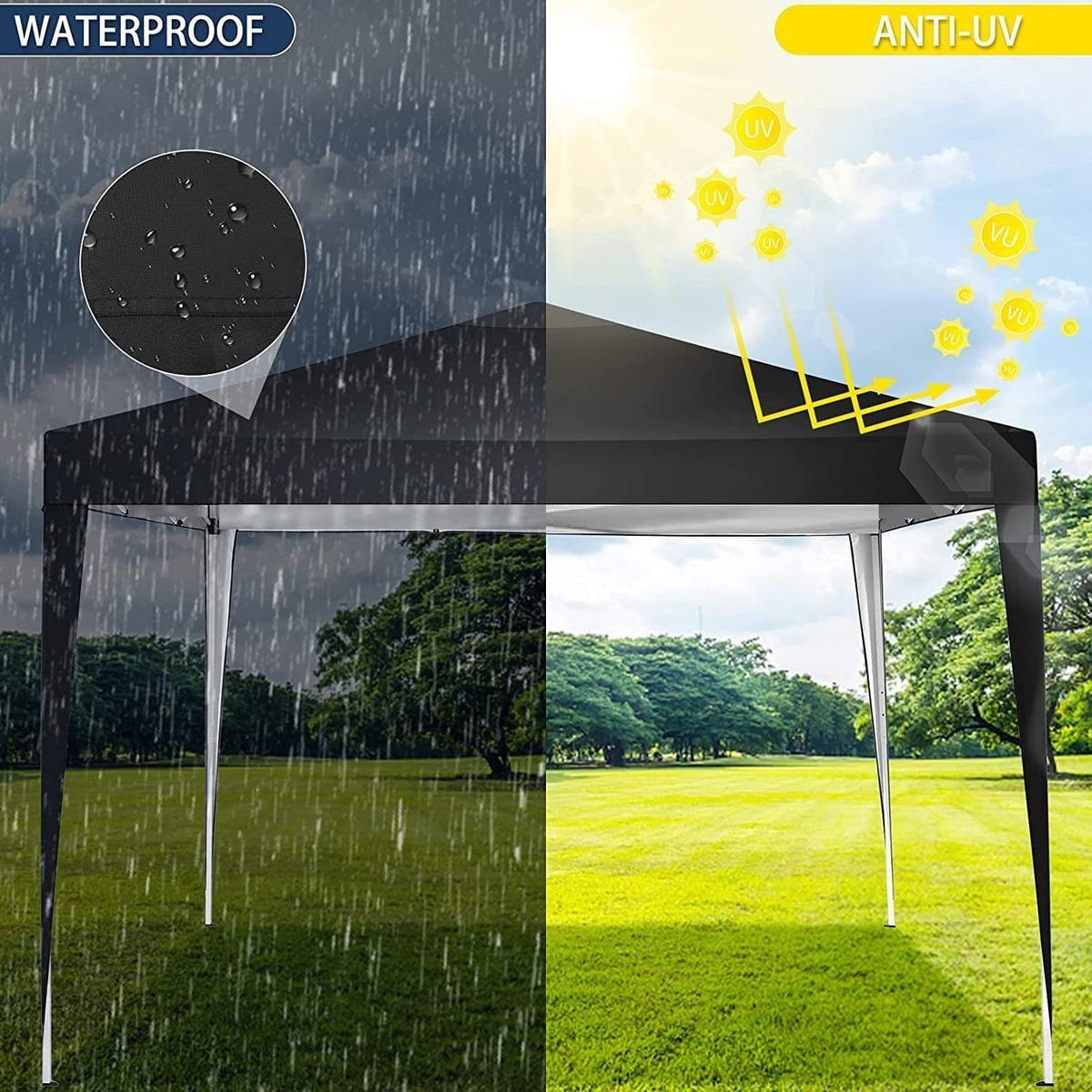 GARTEN PAVILLON – 3×3 m Wasserdichtes Partyzelt mit PE-Plane, Stabile Stahlrohre, Werkzeugfreier Aufbau, Für Outdoor, Garten, Camping - Schwarz, Kunststoff/Metall (300/250/300cm) - Resch