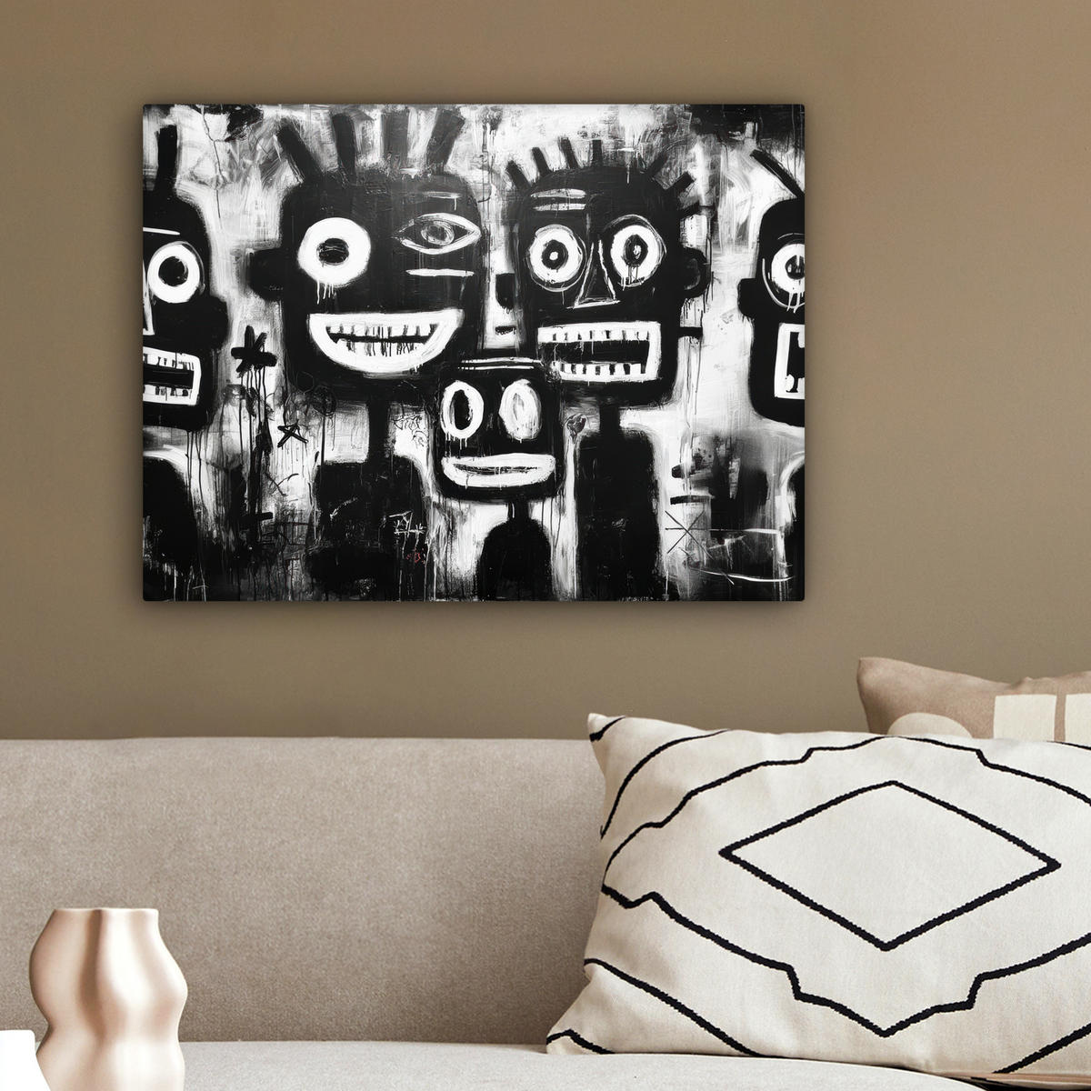 LEINWANDBILD Malerei - Figuren - Schwarz - Abstrakt Wandbild 40x30 cm - Schwarz, Textil (40/30cm) - MuchoWow