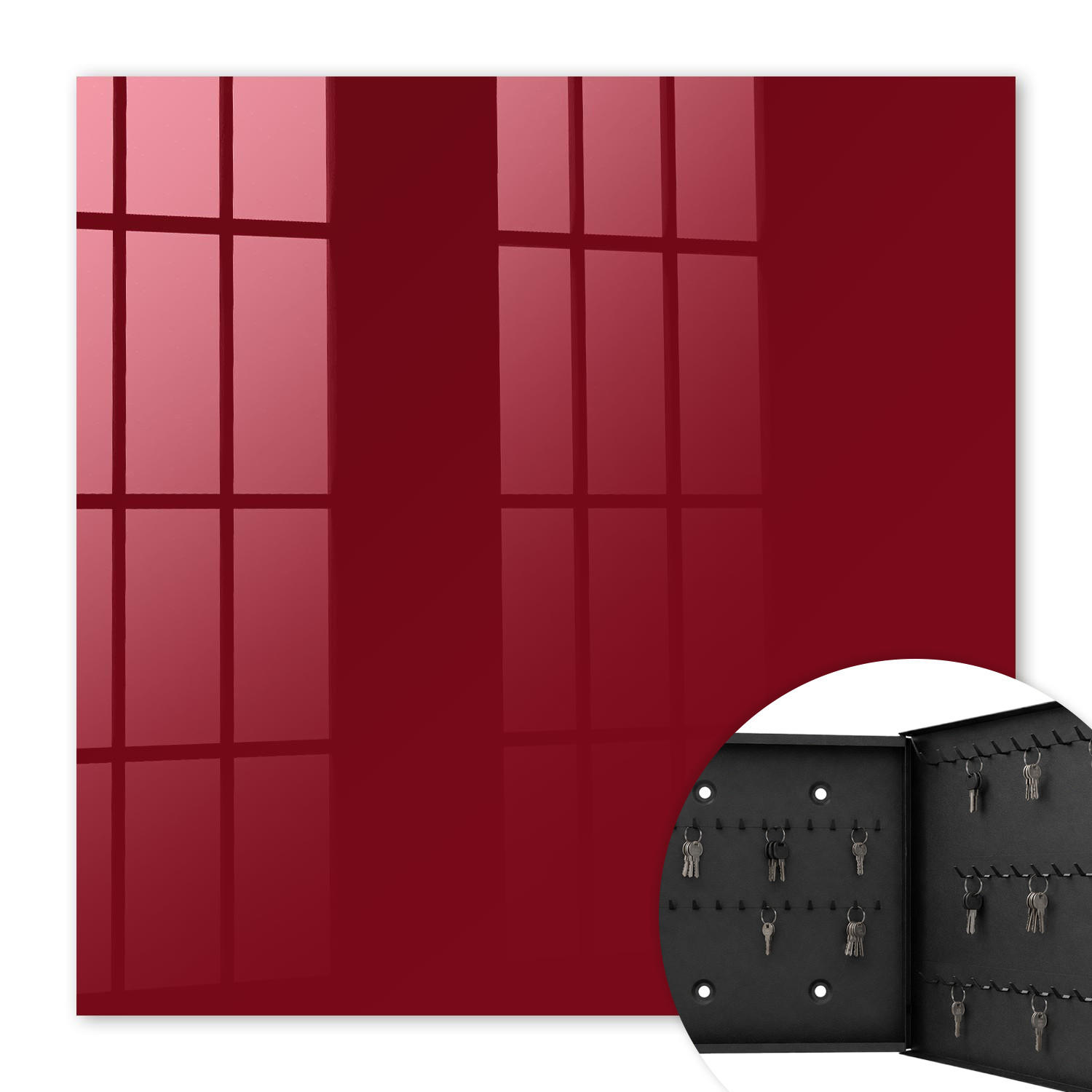 SCHLÜSSELBOX Schwarz 30x30 cm- Türöffnung nach rechts - Kräftiges Burgunderrot - Bordeaux, Metall (30/30/5cm) - TULUP