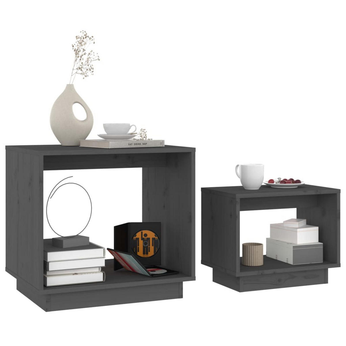 SATZTISCHE 2 Stk. Grau Massivholz Kiefer - Grau, Holz (50/40/47cm) - furnicato