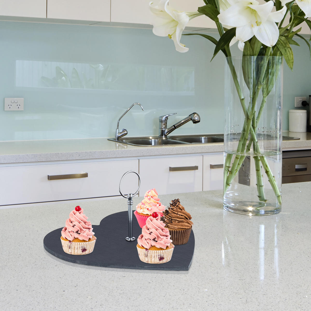 SCHIEFERPLATTE - Schwarz, Stein/Metall (25/13/25cm) - Relaxdays