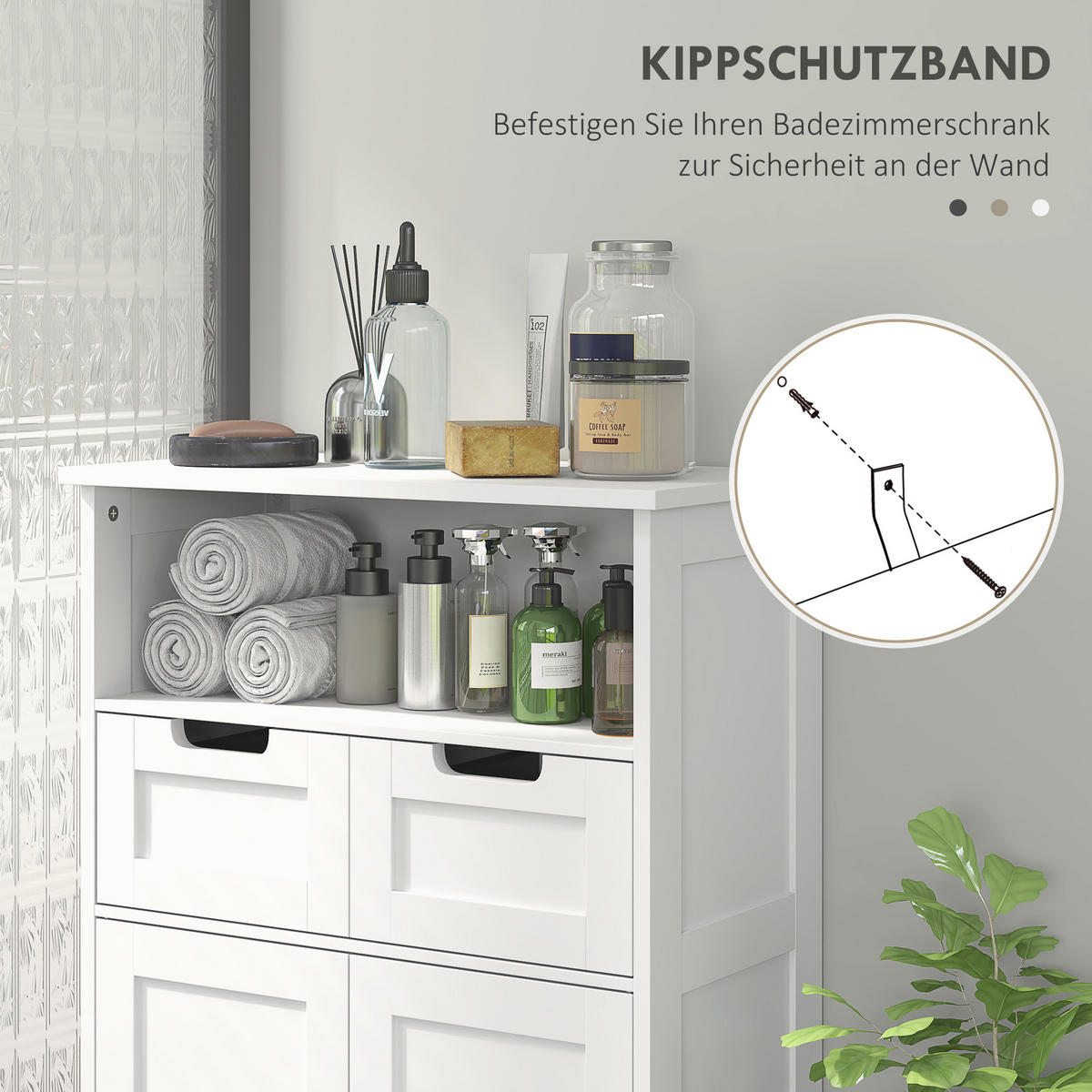BADEZIMMERSCHRANK, Badeschrank, 60 x 30 x 108,8 cm, Weiß - Weiß, Holzwerkstoff (60/108.8/30cm) - Kleankin