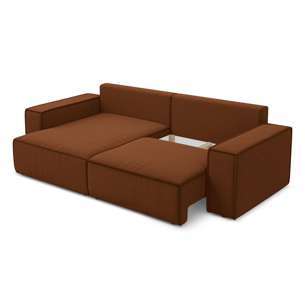 ECKSOFA mit Schlaffunktion Samt Stoff Orange - Terracotta/Schwarz, Kunststoff/Textil (148/257cm) - LaMiaSofa