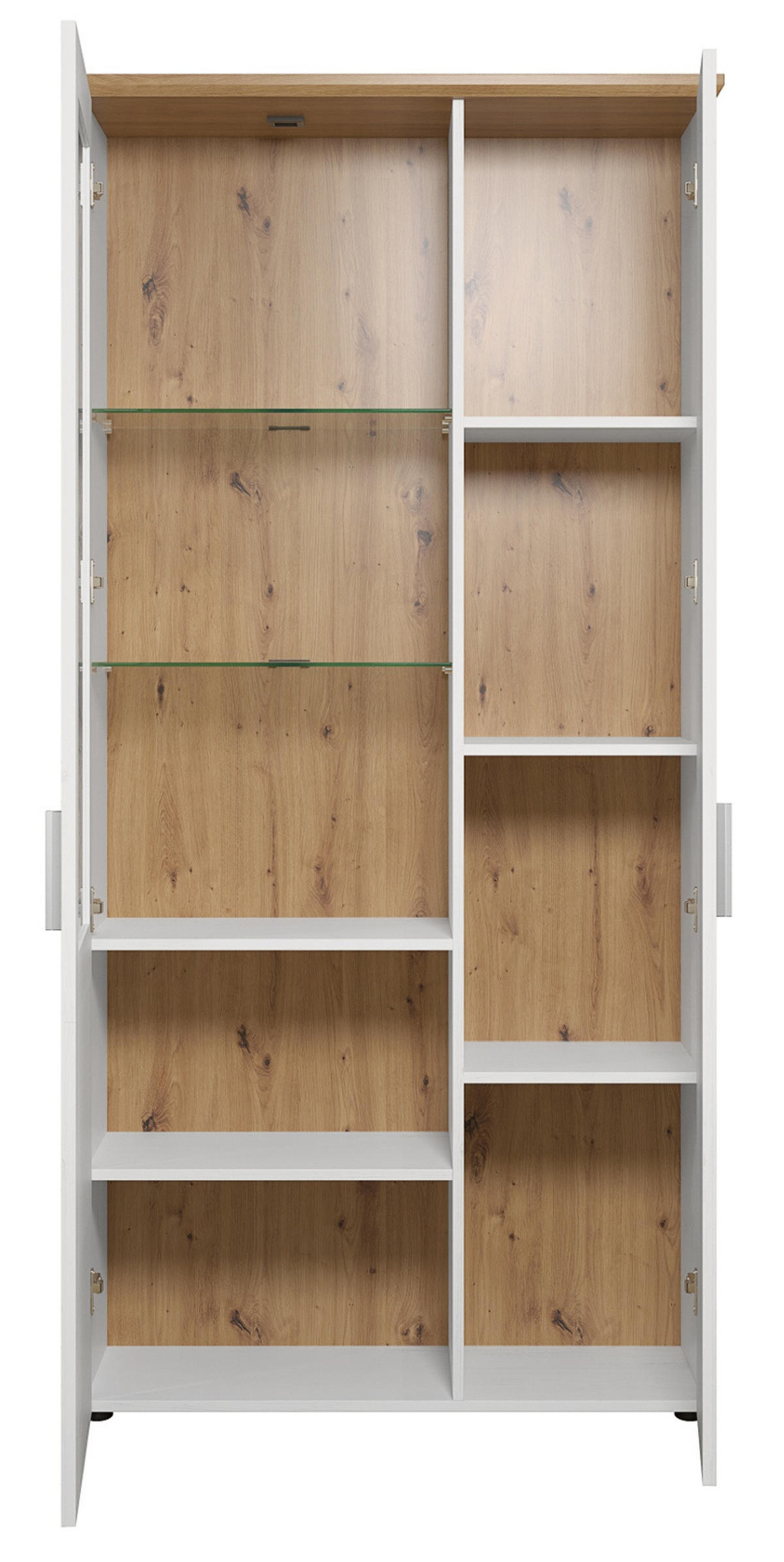 VITRINE Pinie weiß, Eiche Artisan 95 x 194 cm, Vitrinenschrank Landhaus-Stil - Silberfarben/Schwarz, Glas/Holzwerkstoff (95/195/38cm) - Top.Furn