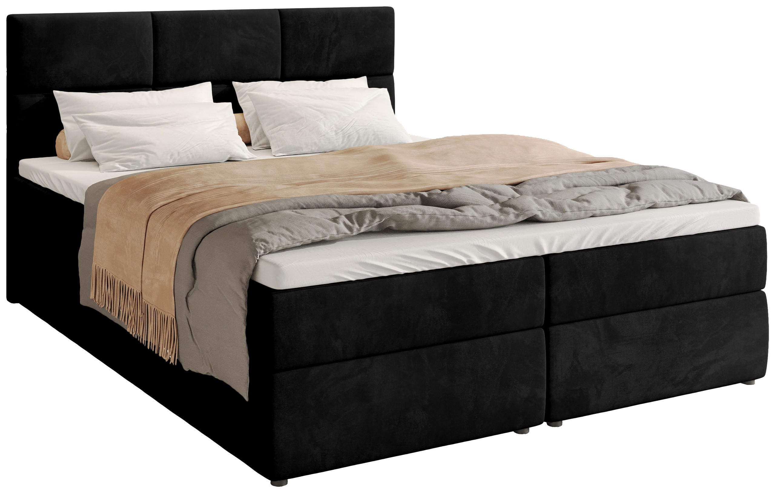 BOXBETT Boston mit Topper 160/200 Schwarz - Schwarz, Holzwerkstoff/Textil (160/200cm) - Bromarkt