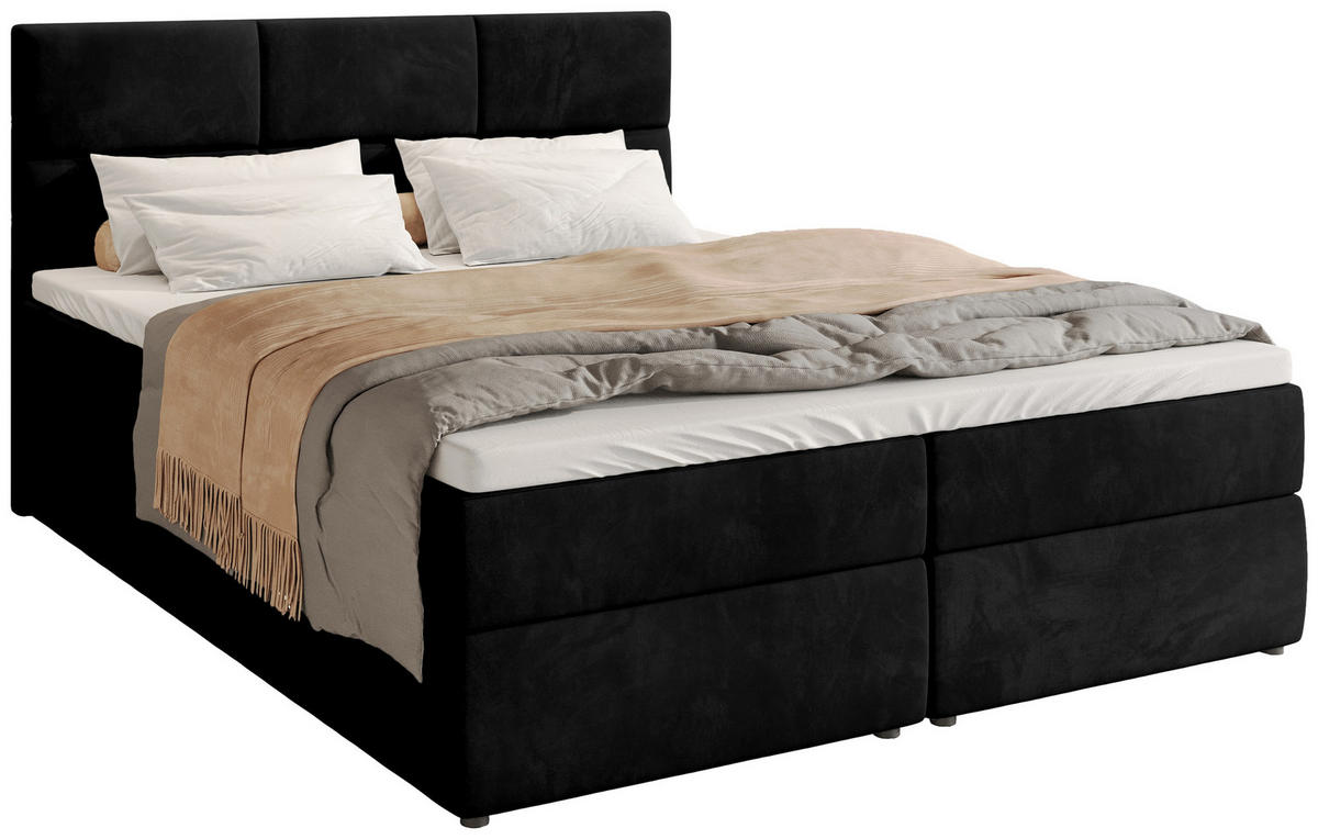 BOXBETT Boston mit Topper 180/200 Schwarz - Schwarz, Holzwerkstoff/Textil (180/200cm) - Bromarkt