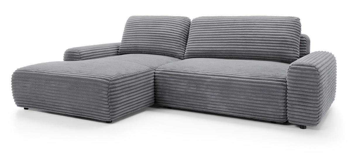 ECKSOFA 260 cm Cantara mit Cordstoff, Bettkasten, Links, Dunkelgrau - Dunkelgrau, Holz (264/162cm) - Emporius