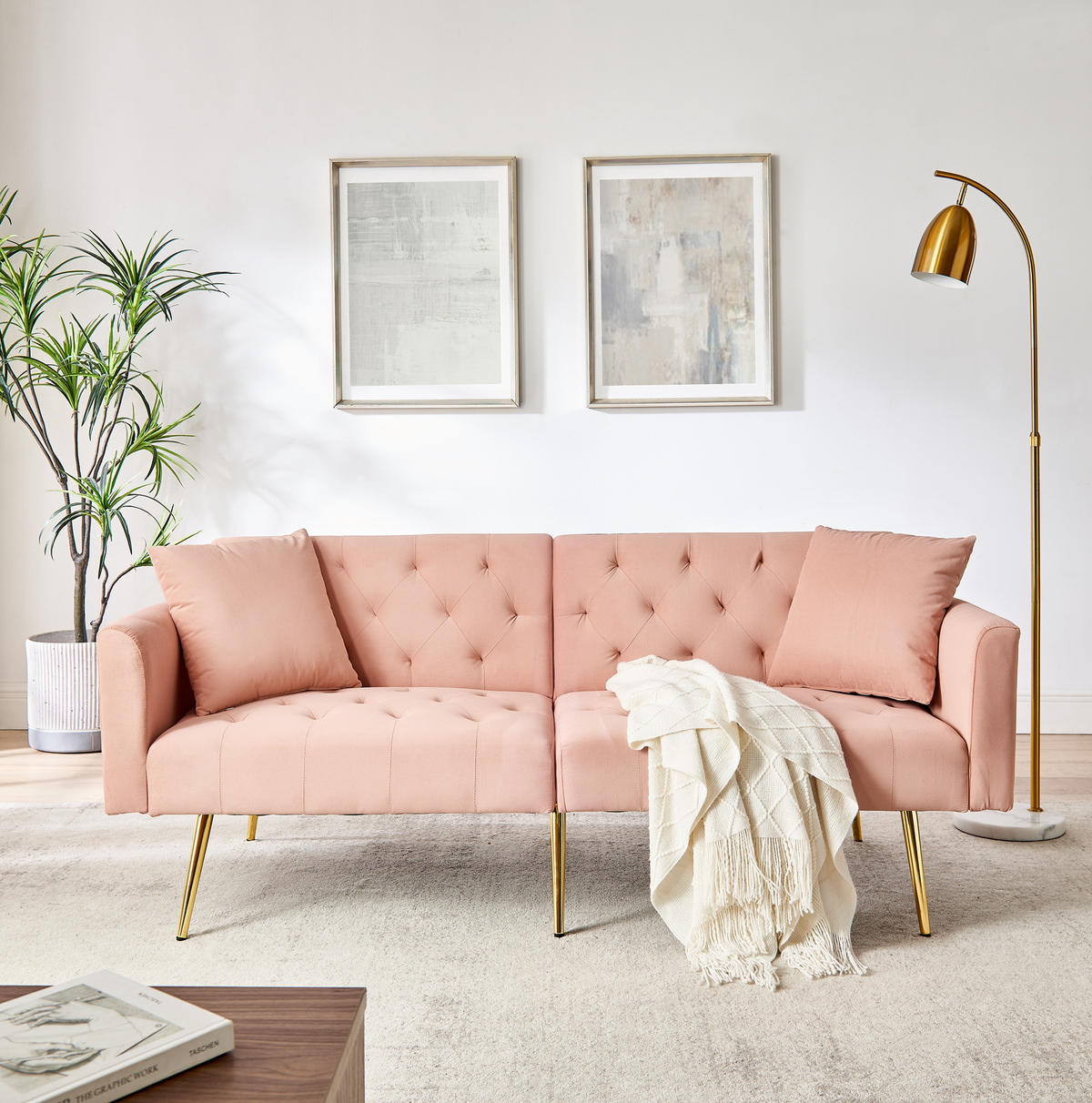 SOFA mit verstellbarer Rückenlehne 2-Sitzer Samt Pink - Pink, Holzwerkstoff (177/74/78cm) - Meubliv